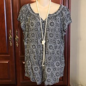 Faded Glory Plus Size Black & White Short-Sleeve Blouse XXL